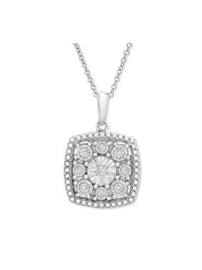 DIAMOND CUSHION CLUSTER 18 INCH PENDANT NECKLACE STERLING SILVER